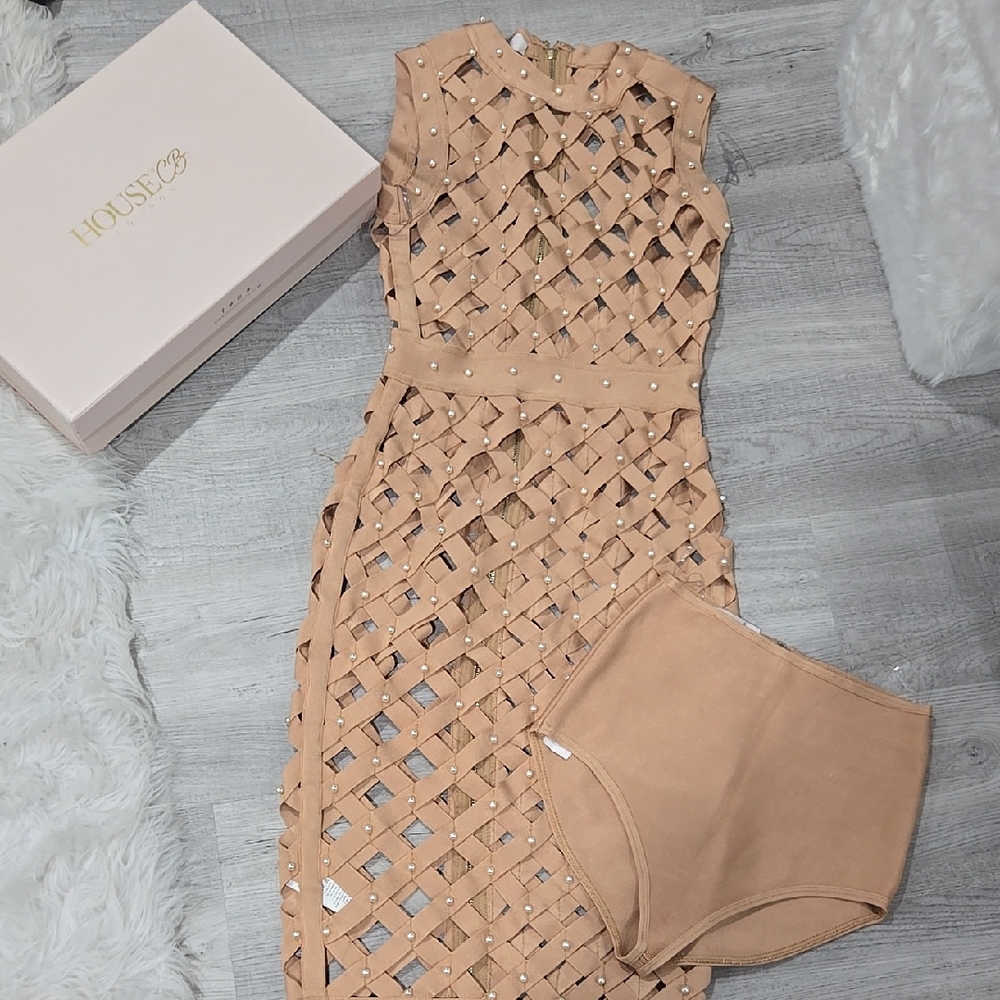 House of CB Beige Lattice Dress